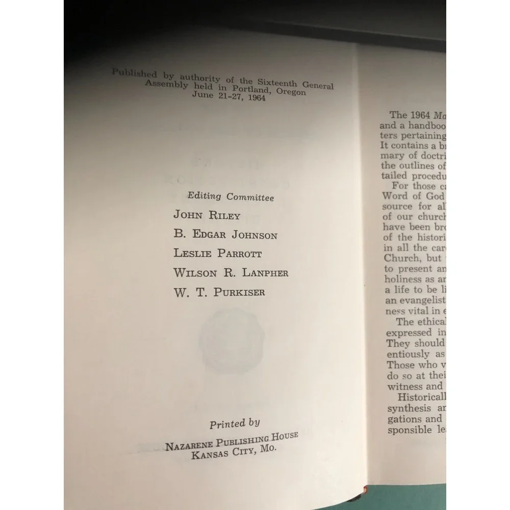 1964 Manual, Church of the Nazarene Vintage 60s Religious Christian Text